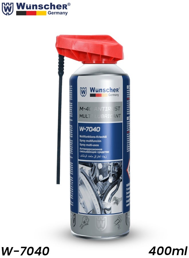 ونشر Wunscher Germany M-40 Anti-Rust Multi Lubricant W-7040 (400ml) مزيل صدأ متعدد الأغراض، ومزلق، وطارد للرطوبة للمعادن والسلاسل والمسامير والمفصلات - Image 1