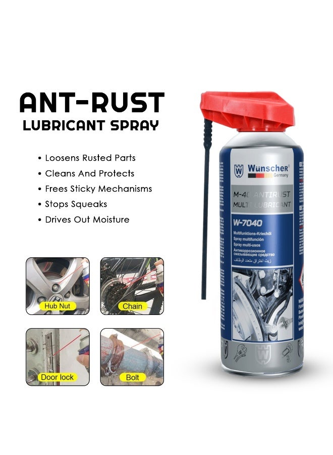 ونشر Wunscher Germany M-40 Anti-Rust Multi Lubricant W-7040 (400ml) مزيل صدأ متعدد الأغراض، ومزلق، وطارد للرطوبة للمعادن والسلاسل والمسامير والمفصلات - Image 2