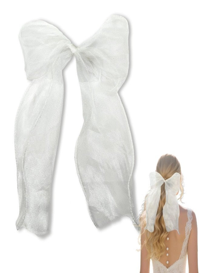 ZGGAZCA White Hair Bow Clip with Tulle Lace Short Bridal Veils and Bows for Wedding Bride Look Bachelorette Party Hair Clip in Veil Style Wedding Headwear Accessories for Women Girls Bridesmaids - Image 1
