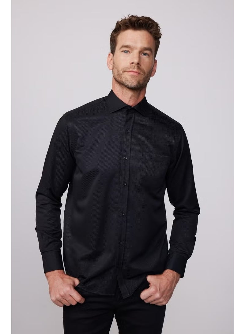 Tudors Classic Fit Cotton Easy-Iron Dobby Men's Black Shirt - Image 2