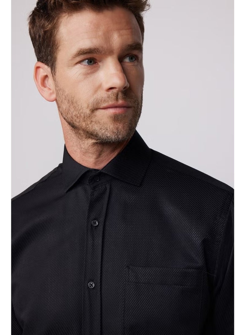 Tudors Classic Fit Cotton Easy-Iron Dobby Men's Black Shirt - Image 3