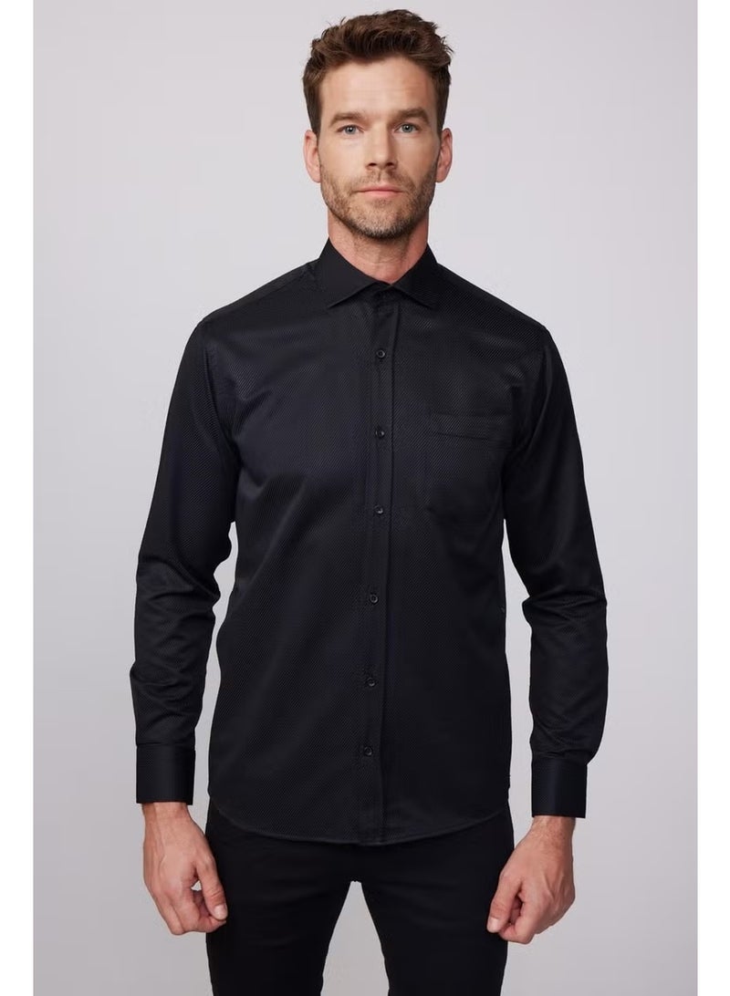 Tudors Classic Fit Cotton Easy-Iron Dobby Men's Black Shirt - Image 1