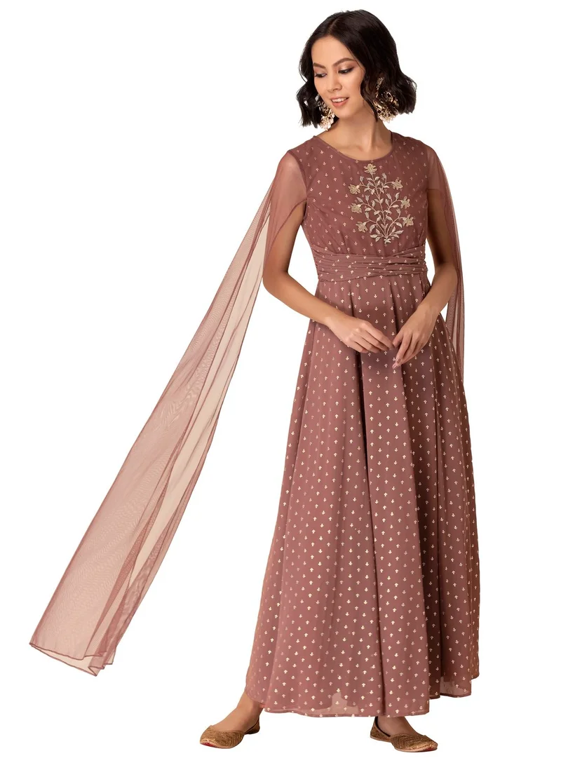 indya Foil Print Cape Sleeve Kurta