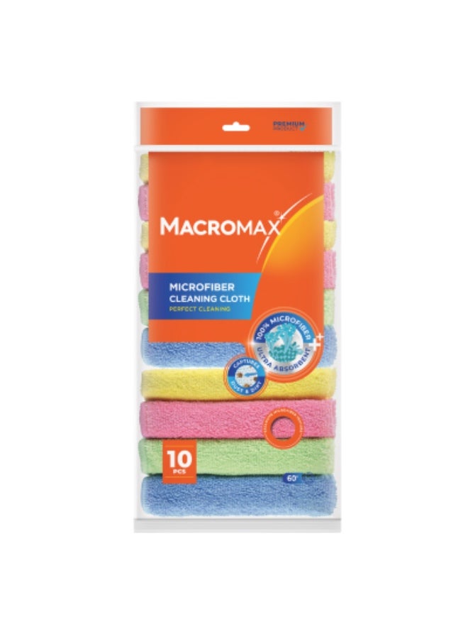Macromax عبوة من 10 قطع من مناشف التنظيف المصنوعة من الألياف الدقيقة من ماكروماكس - مناشف فائقة الامتصاص وخالية من الوبر للمنزل والسيارة والمطبخ - Image 1