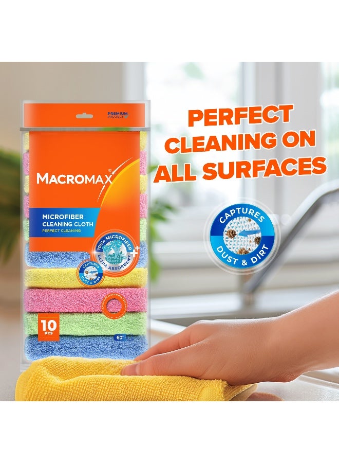 Macromax عبوة من 10 قطع من مناشف التنظيف المصنوعة من الألياف الدقيقة من ماكروماكس - مناشف فائقة الامتصاص وخالية من الوبر للمنزل والسيارة والمطبخ - Image 2