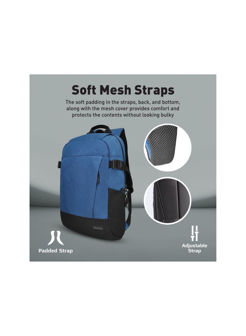 PROMATE Premium Comfortable 15.6 Inch Laptop Backpack With Secure Zippers, Side Pockets, Padded Straps And Lightweight Design For Macbook Pro, Macbook Air, Ipad Air, Dell Xps 13 Blue - Image 5