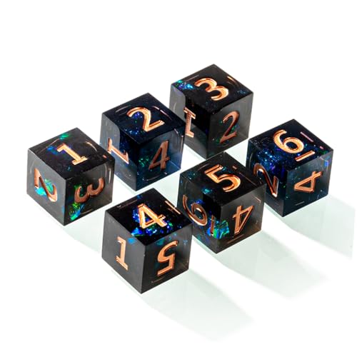 Yiotfandoll 6PCS Polyhedral D6 Dice 16mm Resin Dice Game Dice for RPG MTG DND Black Green - Image 1
