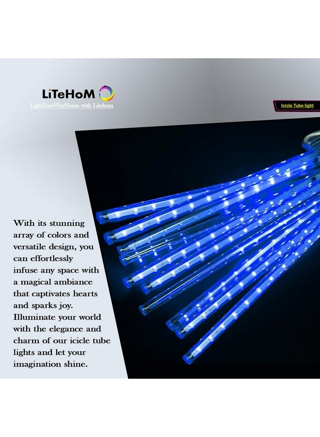 Litehom أضواء قطرات المطر LITEHOM، أضواء شلال النيازك LED بطول 11.8 بوصة 8 أنابيب 192 ليد، أضواء تساقط الجليد لعيد الديوالي لتزيين المنزل شجرة عيد الميلاد تزيين عيد الميلاد في الهواء الطلق (أزرق) - Image 2