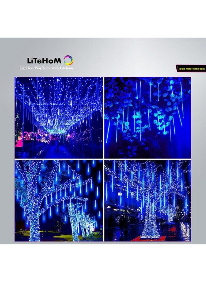 Litehom أضواء قطرات المطر LITEHOM، أضواء شلال النيازك LED بطول 11.8 بوصة 8 أنابيب 192 ليد، أضواء تساقط الجليد لعيد الديوالي لتزيين المنزل شجرة عيد الميلاد تزيين عيد الميلاد في الهواء الطلق (أزرق) - Image 4