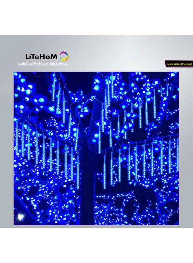 Litehom أضواء قطرات المطر LITEHOM، أضواء شلال النيازك LED بطول 11.8 بوصة 8 أنابيب 192 ليد، أضواء تساقط الجليد لعيد الديوالي لتزيين المنزل شجرة عيد الميلاد تزيين عيد الميلاد في الهواء الطلق (أزرق) - Image 5