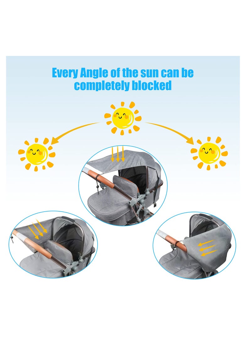 Universal Baby Stroller Sun Shade Canopy, UV Protection Awning for Pushchairs, Grey Sun Parasol Accessories - Image 3