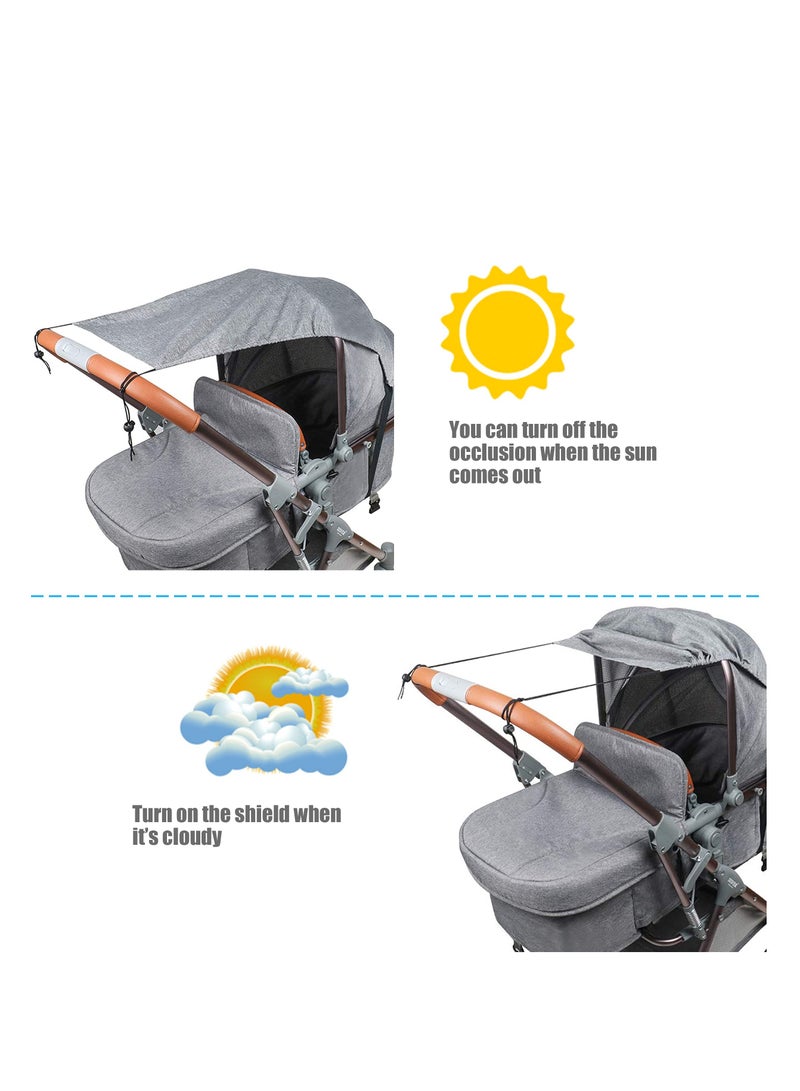 Universal Baby Stroller Sun Shade Canopy, UV Protection Awning for Pushchairs, Grey Sun Parasol Accessories - Image 2