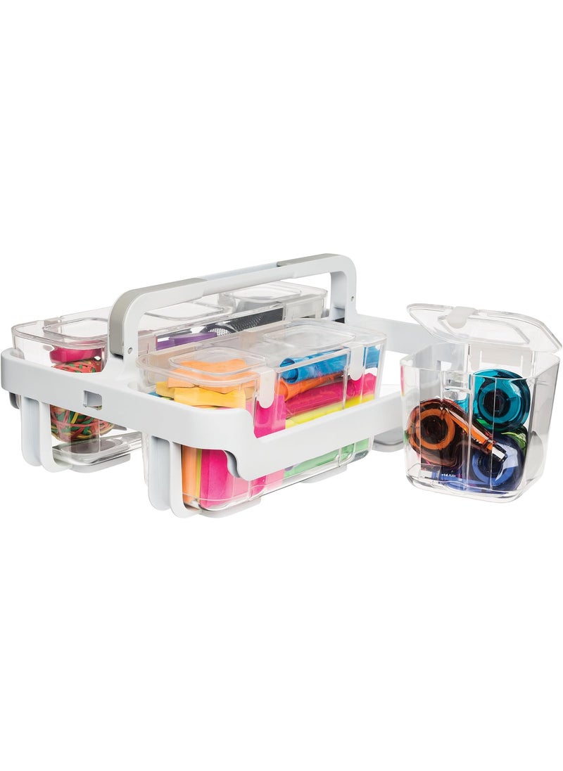 Deflecto deflecto Stackable Caddy Organizer with S M and L Containers Plastic 105 x 14 x 65 White CaddyClear Containers  - Image 2