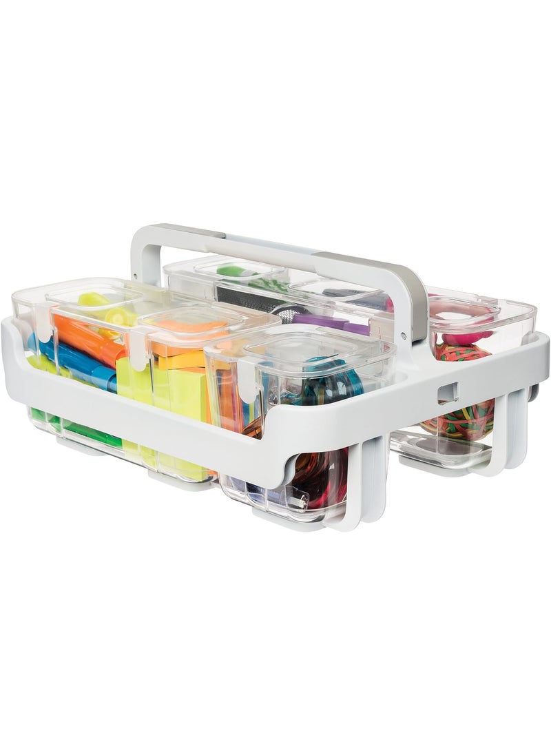 Deflecto deflecto Stackable Caddy Organizer with S M and L Containers Plastic 105 x 14 x 65 White CaddyClear Containers  - Image 1