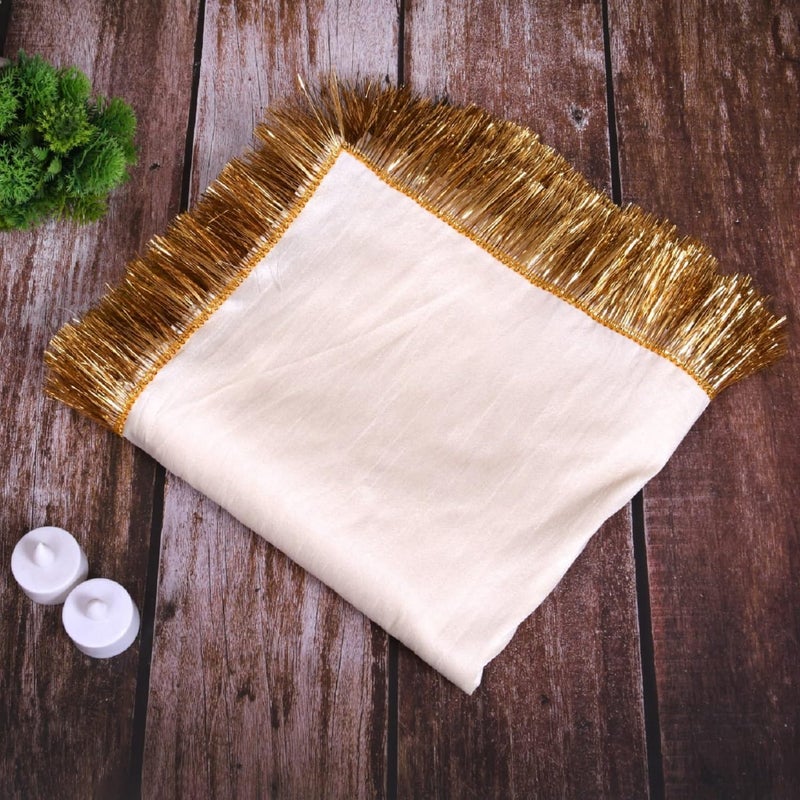 SEER Pooja Room Rectangular Decoration Item White Silk Satin Altar Cloth, 1 Meter, For Pooja Table, Goddess Chowki Aasan, Temple, Mandir, Puja Ghar (White) - Image 4