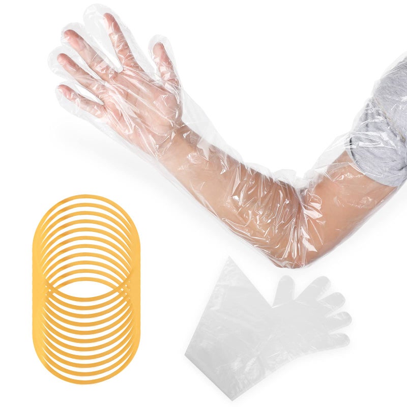 Lauwell 50 Pcs Disposable Dressing Gutting Gloves 35 Inch Shoulder Length Field Dressing Gloves Veterinary Insemination Glove (White) - Image 1