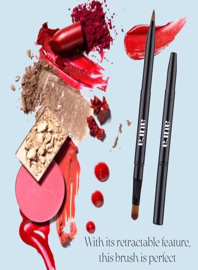 Aura Retractable Brush for application on lips or eyes. Liner Brush, Lip Gloss, Eyeshadow Concealer Brush. 2 Pieces Double-ended Lip Applicator with Cap, (Black/Gold) - Image 2