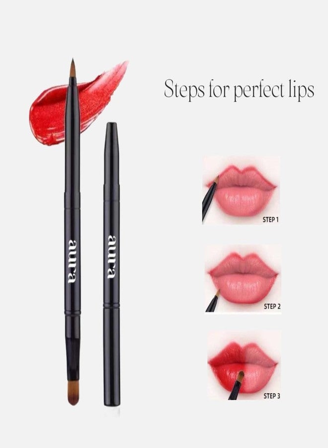 Aura Retractable Brush for application on lips or eyes. Liner Brush, Lip Gloss, Eyeshadow Concealer Brush. 2 Pieces Double-ended Lip Applicator with Cap, (Black/Gold) - Image 3