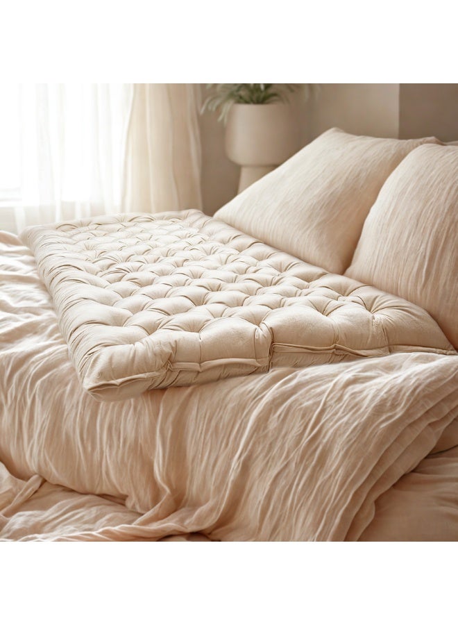 سمارت هوم مرتبة أرضية مخملية فاخرة مقاس 190×90×10 سم - حشوة قطنية ناعمة، وسادة نوم قابلة للطي للمنزل والضيوف - Image 4