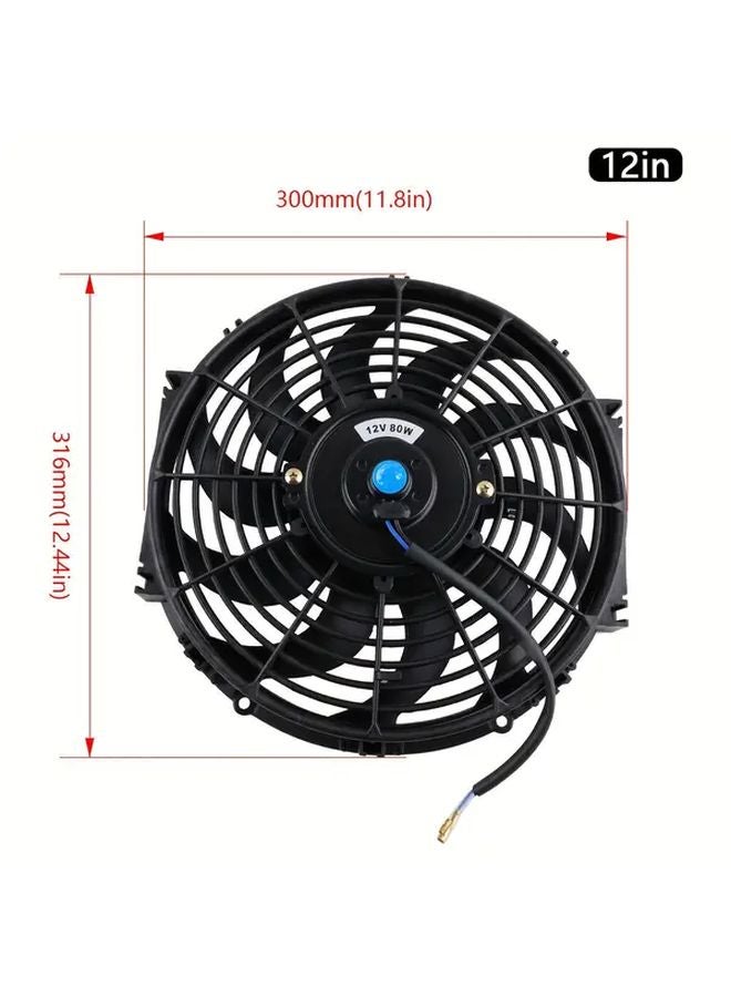 12 Inch 12V 80W Black Car Cooling Fan With 10 Bent Blades USB Powered Universal Vehicle Radiator - Image 3