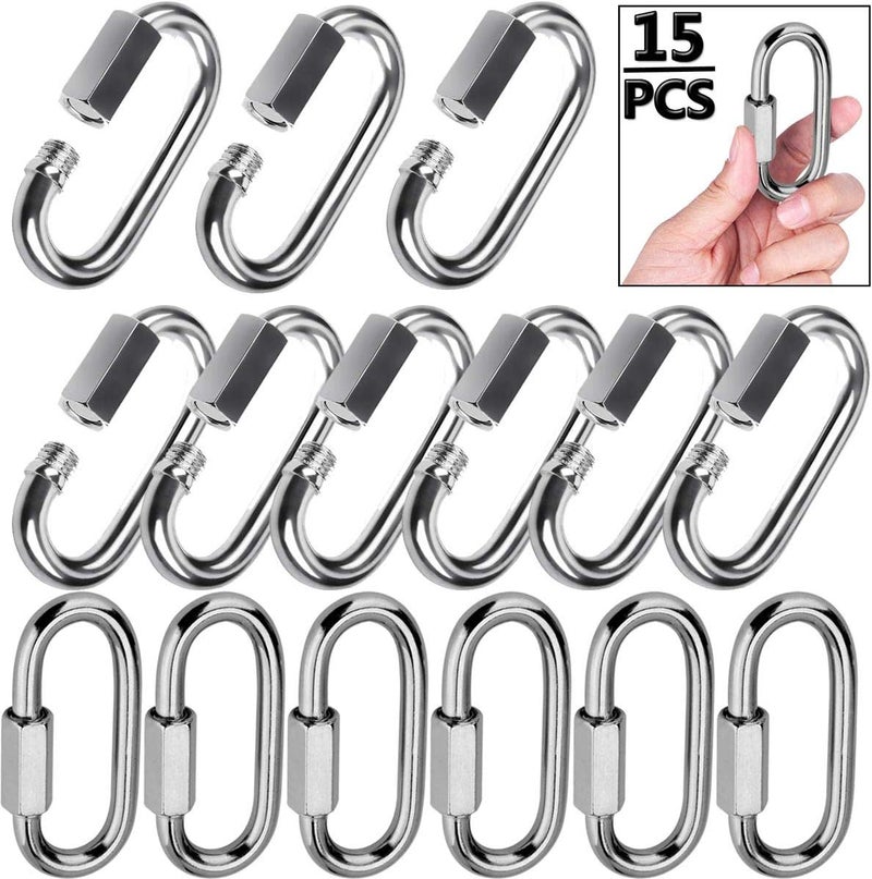 Lsqurel Quick Link, 304 Stainless Steel D Shape Locking Carabiner Heavy Duty Chain Link Keychain for Outdoor Fence Gate Swings Pet Dog M4 M6 M8 M10 Capacity 200lb 600lb 1200lb 2400lb - Image 1