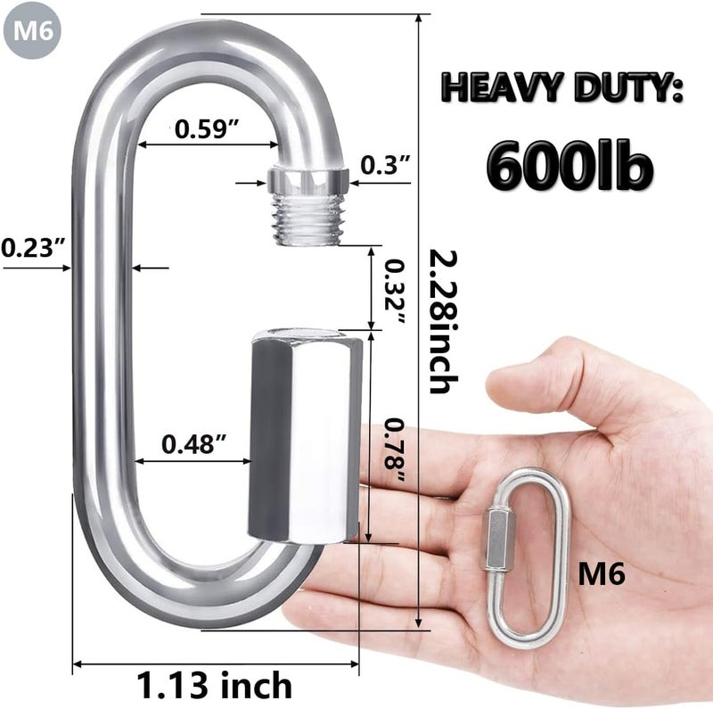 Lsqurel Quick Link, 304 Stainless Steel D Shape Locking Carabiner Heavy Duty Chain Link Keychain for Outdoor Fence Gate Swings Pet Dog M4 M6 M8 M10 Capacity 200lb 600lb 1200lb 2400lb - Image 2