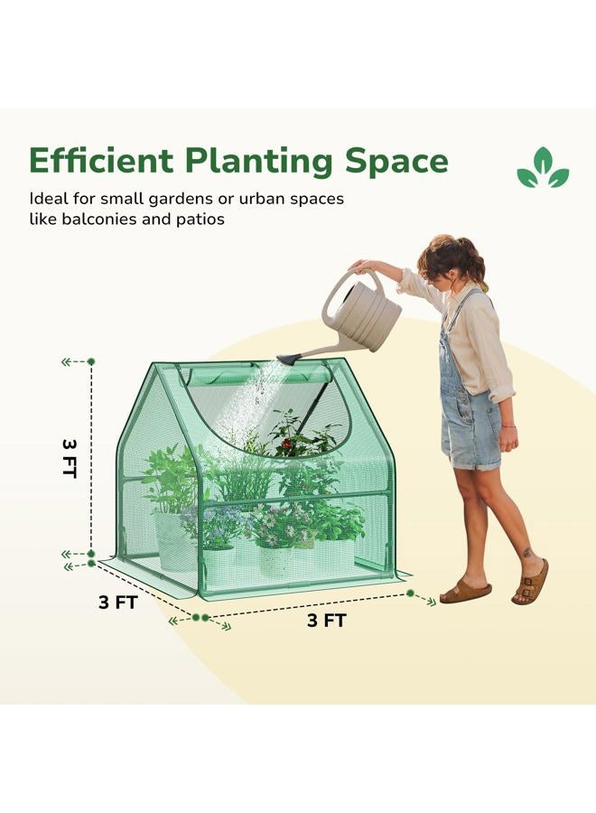 GreatBuddy Portable Mini Greenhouse, 3×3×3Ft, High-Density PE Plant Cover with Roll-up Zipper Window, Perfect for Indoor Outdoor Plant Growing - Image 2