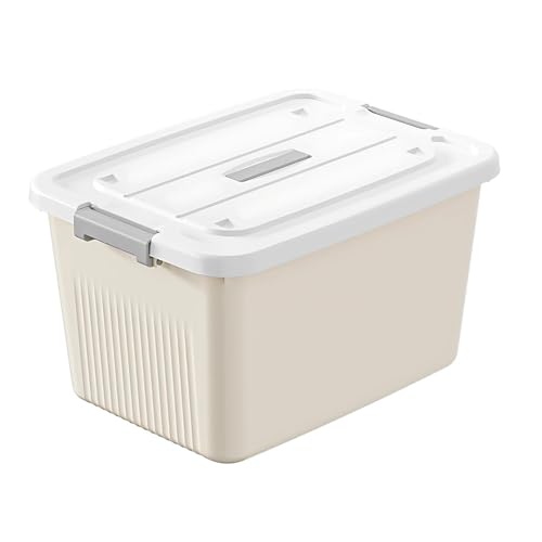 Ash  Roh Ash & Roh Multipurpose Plastic Storage Container with Lockable Lid & Wheels, Stackable Clear Organizer Bin for Clothes, Toys, Office & Garage Storage (pack of 1, 4 num cream) - Image 1