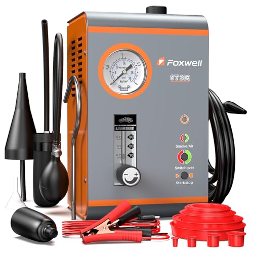 FOXWELL ST203 Smoke Machine Automotive Leak Detector, Auto Emission EVAP Diagnostic Smoke Machines with Built-in Air Pump, Pressure Gauge and Flowmeter, Vacuum Intake Exhaust Smoke Tester for Cars - Image 1