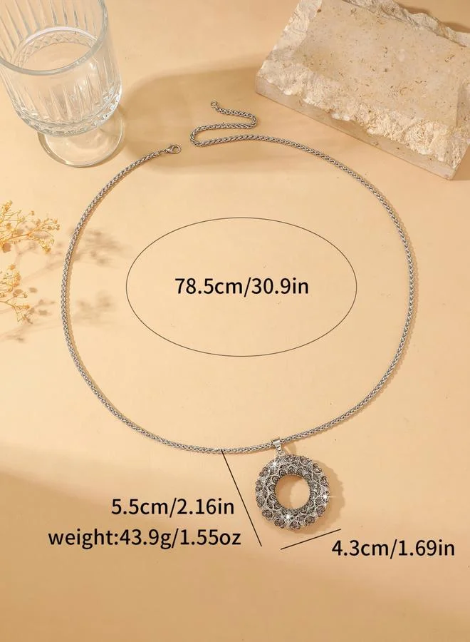 Take Two Rhinestone Hollow Circular Pendant Necklace