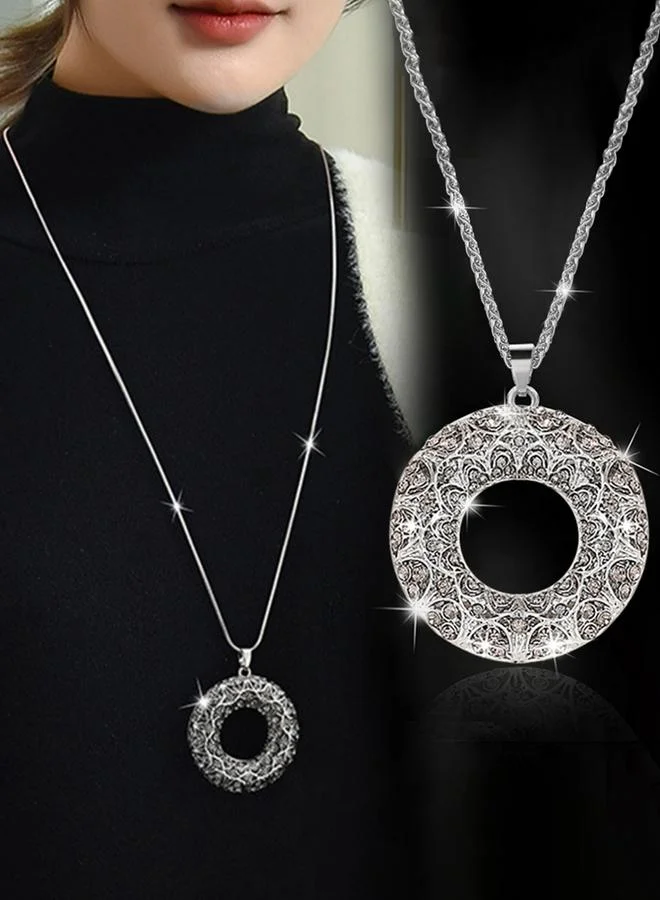 Take Two Rhinestone Hollow Circular Pendant Necklace