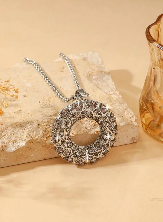Take Two  Rhinestone Hollow Circular Pendant Necklace for Women | Best Price UAE