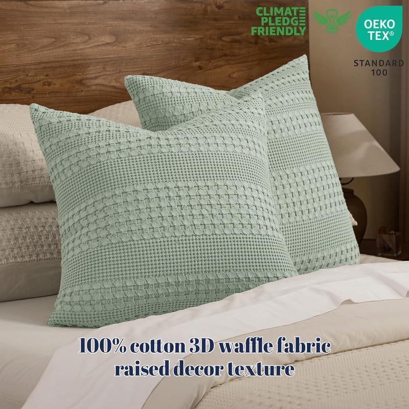 PHF 2 Piece 60cm x 60cm Cotton Waffle Weave Pillow Covers, Luxury Square Elegant Decorative Covers, No Filling, Mint Green - Image 3
