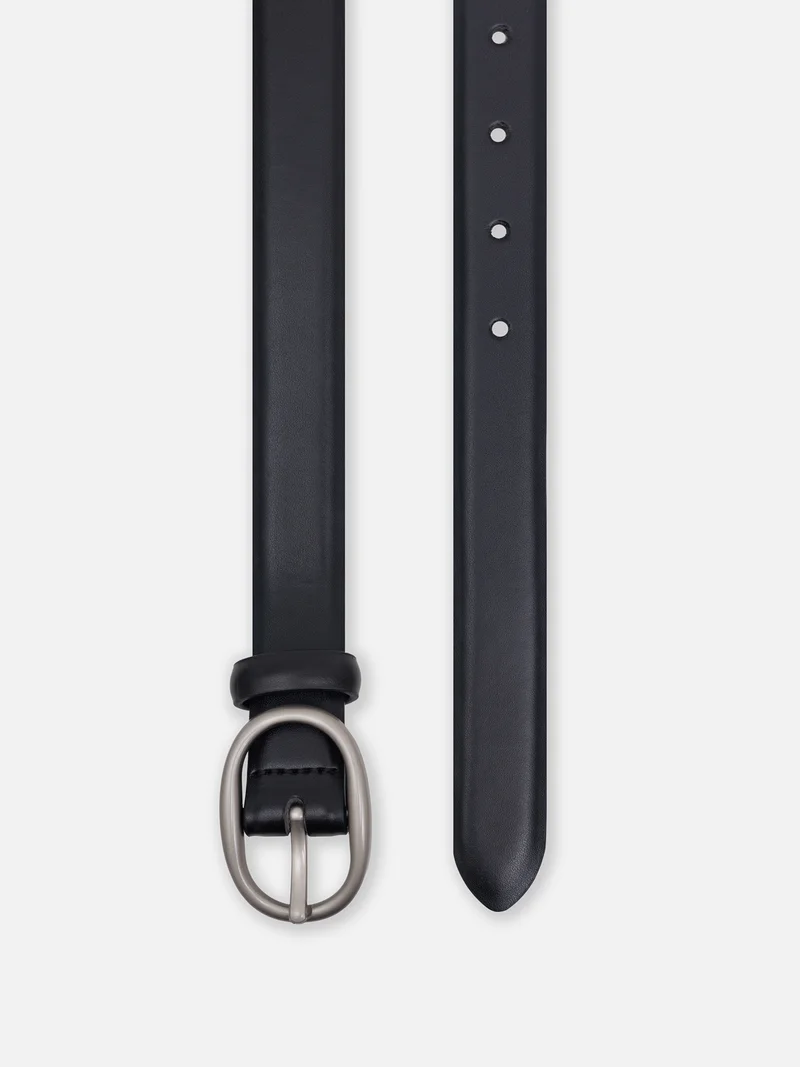 ليتشي Leather belt with matte oval buckle