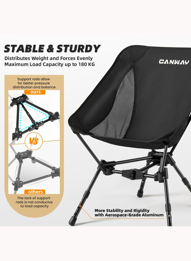 Canway كرسي تخييم محمول، كرسي قابل للطي فائق الصغر وخفيف الوزن للتخييم، الشاطئ، النزهات، حفلات الحديقة، المشي، الرحلات، ارتفاع قابل للتعديل، أسود - Image 3