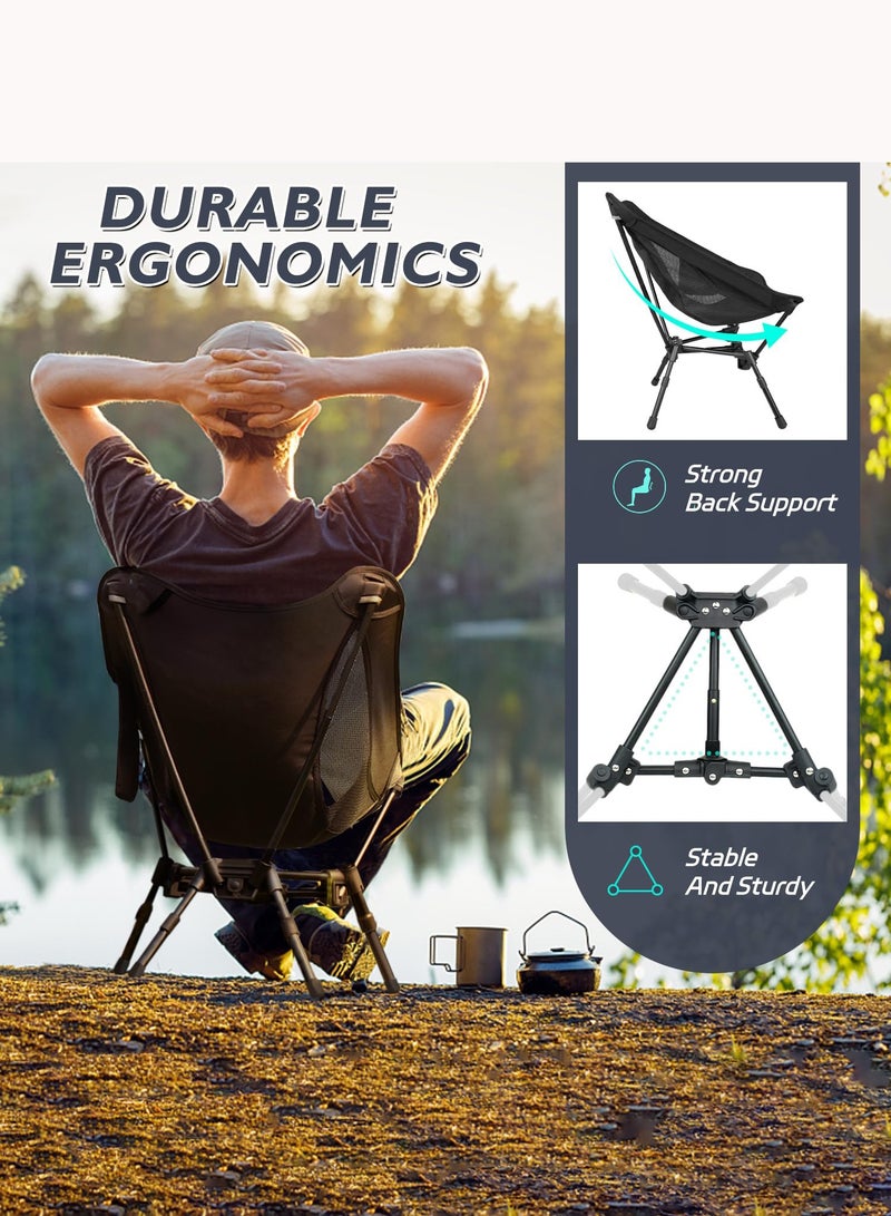 Canway كرسي تخييم محمول، كرسي قابل للطي فائق الصغر وخفيف الوزن للتخييم، الشاطئ، النزهات، حفلات الحديقة، المشي، الرحلات، ارتفاع قابل للتعديل، أسود - Image 5