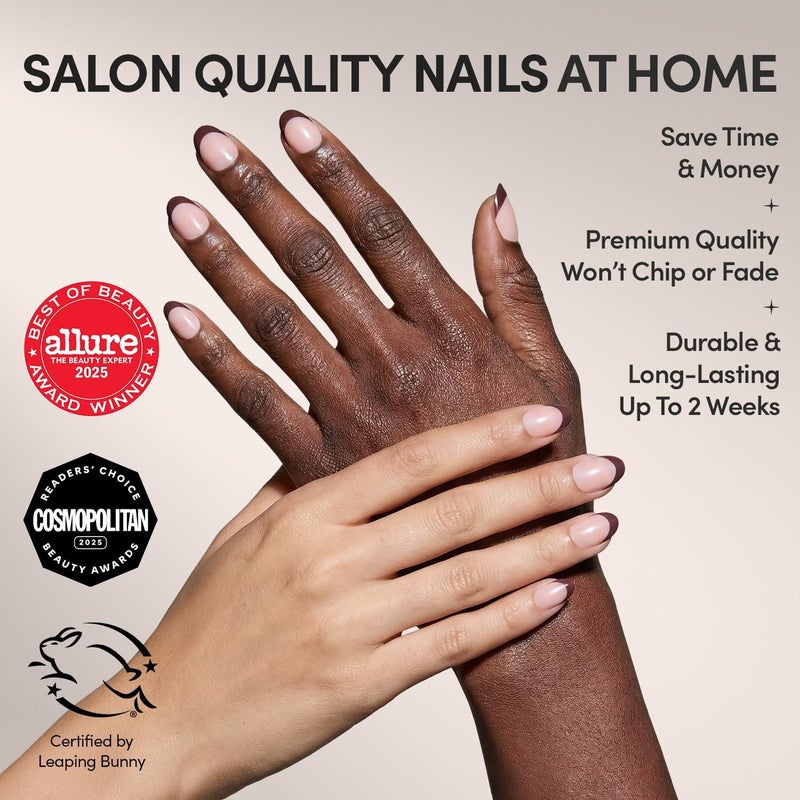 Glamnetic Press On Nails - Cherry Mood | Short Oval Fake Nails with Deep Red Micro French Tips in Glazed Glossy Finish, Salon Quality | 15 Sizes - 30 Nail Kit with Glue Rack friendly - Image 2