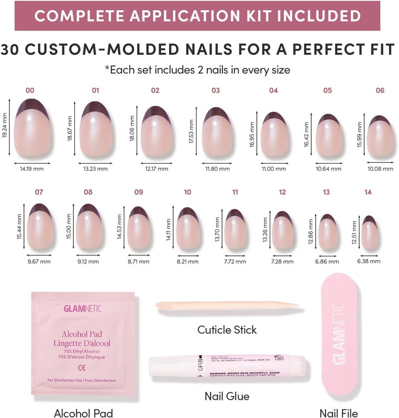 Glamnetic Press On Nails - Cherry Mood | Short Oval Fake Nails with Deep Red Micro French Tips in Glazed Glossy Finish, Salon Quality | 15 Sizes - 30 Nail Kit with Glue Rack friendly - Image 4