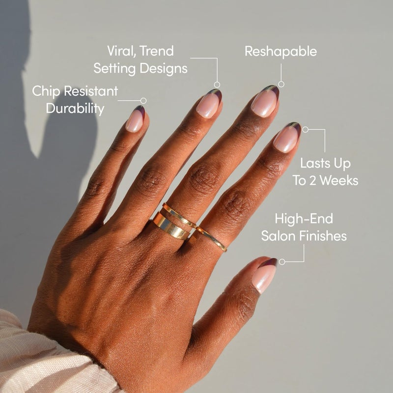 Glamnetic Press On Nails - Cherry Mood | Short Oval Fake Nails with Deep Red Micro French Tips in Glazed Glossy Finish, Salon Quality | 15 Sizes - 30 Nail Kit with Glue Rack friendly - Image 3