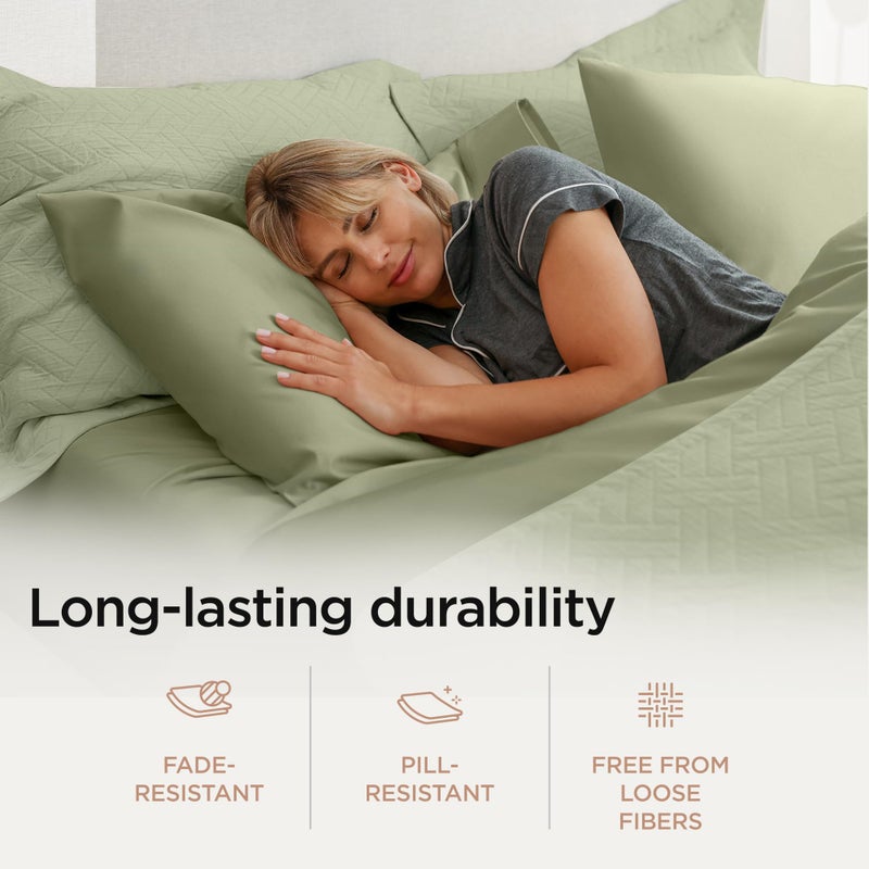 Threadmill 100% Cotton Sheets for Twin XL Size Bed - 600 Thread Count Twin XL Bed Sheets Set with 15â€ Deep Pocket - Sateen Weave 3-Piece Bedding Set with Cooling Effect, Sage Green - Image 5