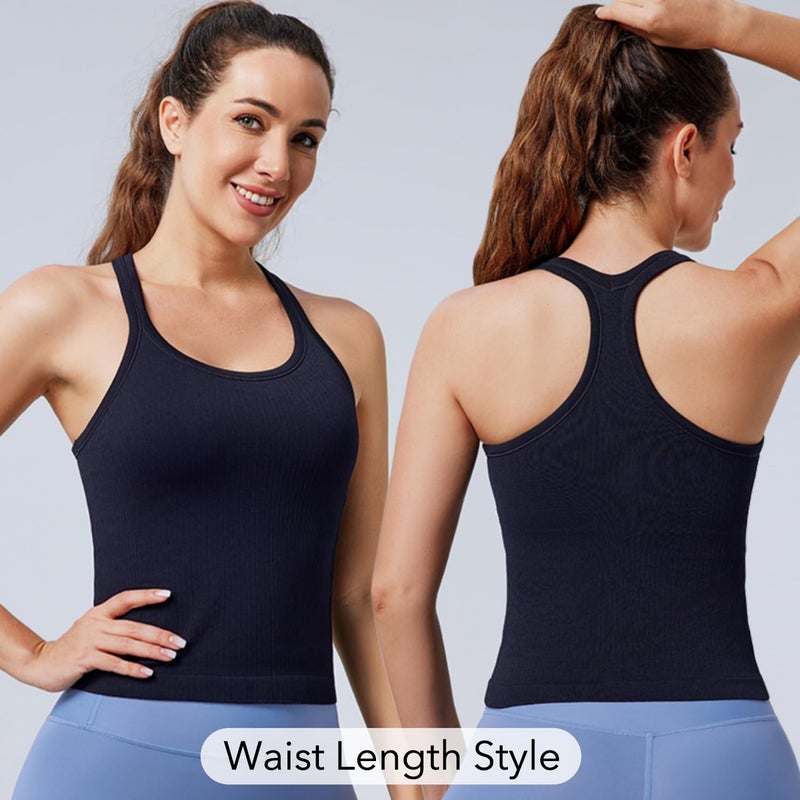 Evercute Women's 1/2/3 Pack Ribbed Workout Tank Tops with Built in Bra Racerback Seamless Crop Tank Tops Camisole Sport Tanks - Image 2