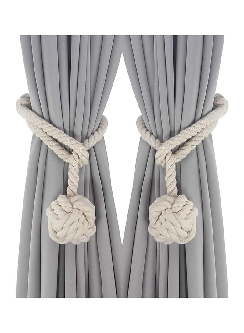 PYC 2PCS Handmade Woven Curtain Tiebacks - Natural Cotton Single Ball Tiebacks - Curtain Spacers for Wall Curtains, Home Decoration  - Image 1
