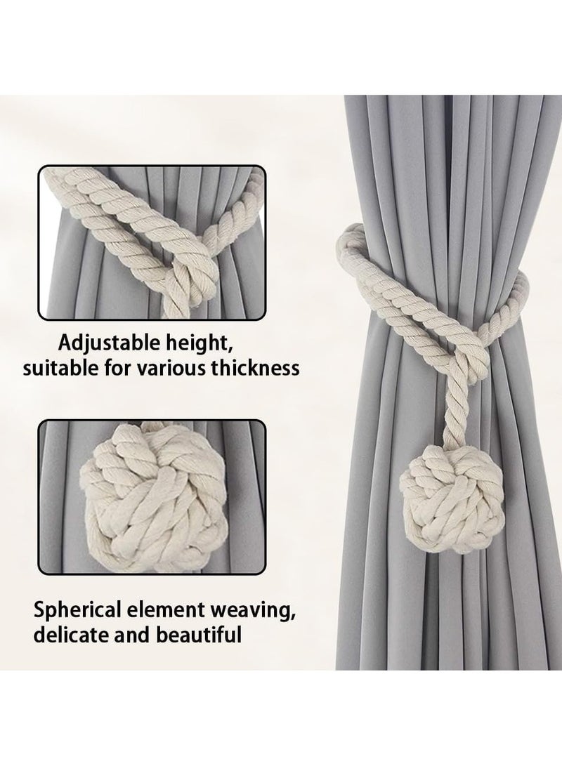 PYC 2PCS Handmade Woven Curtain Tiebacks - Natural Cotton Single Ball Tiebacks - Curtain Spacers for Wall Curtains, Home Decoration  - Image 2