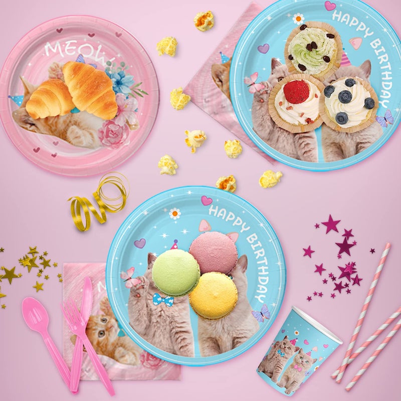 SKEPHWSKA 223 Pieces Cat Party Supplies Set - (Serves 20) - Cat Birthday Party Decorations for Girls/Boys - Kitten Disposable Dinnerware with Happy Birthday Banner Large Foil Balloons Cake Topper, Plates Cups, - Image 4