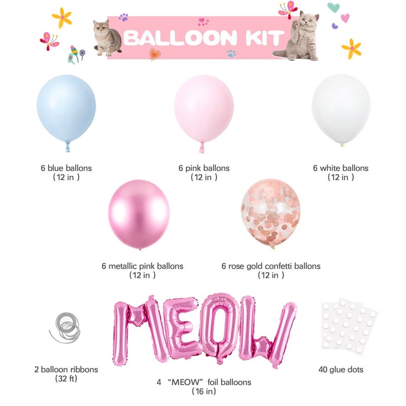 SKEPHWSKA 223 Pieces Cat Party Supplies Set - (Serves 20) - Cat Birthday Party Decorations for Girls/Boys - Kitten Disposable Dinnerware with Happy Birthday Banner Large Foil Balloons Cake Topper, Plates Cups, - Image 3