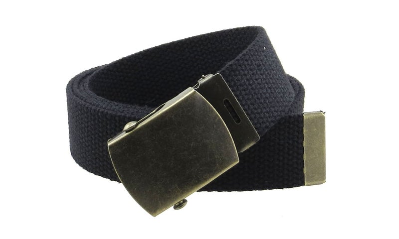 BC Belts Canvas Web Belt Military Style with Antique Brass Buckle and Tip 50" Long (Black) - Image 1