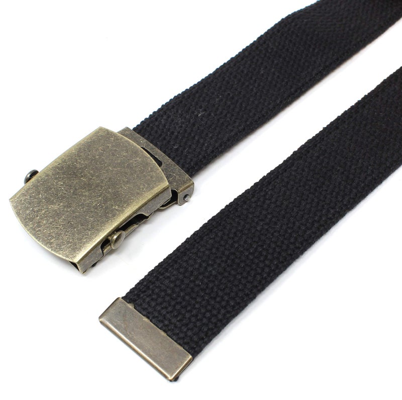 BC Belts Canvas Web Belt Military Style with Antique Brass Buckle and Tip 50" Long (Black) - Image 2