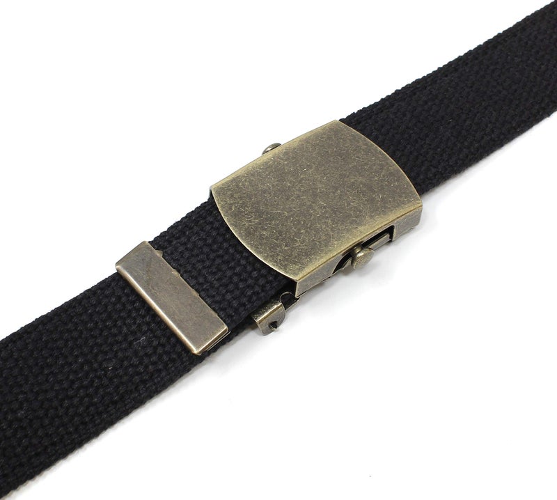 BC Belts Canvas Web Belt Military Style with Antique Brass Buckle and Tip 50" Long (Black) - Image 3