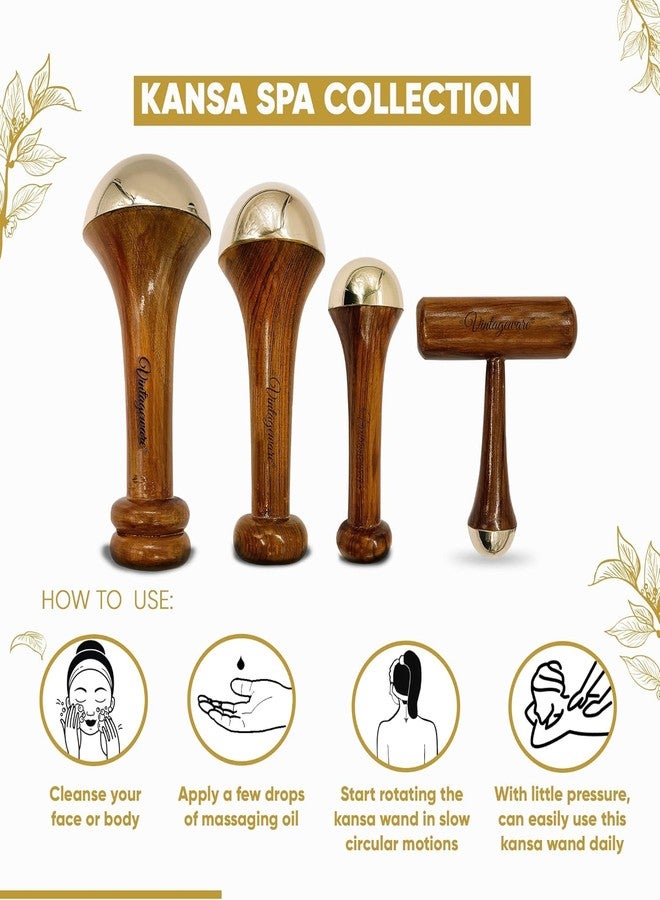 Vintageware® Kansa Wand Set of 4 - Ayurvedic Bronze Facial, Foot & Body Massage Tools | Detox, Skin Glow & Stress Relief for Men & Women - Image 3