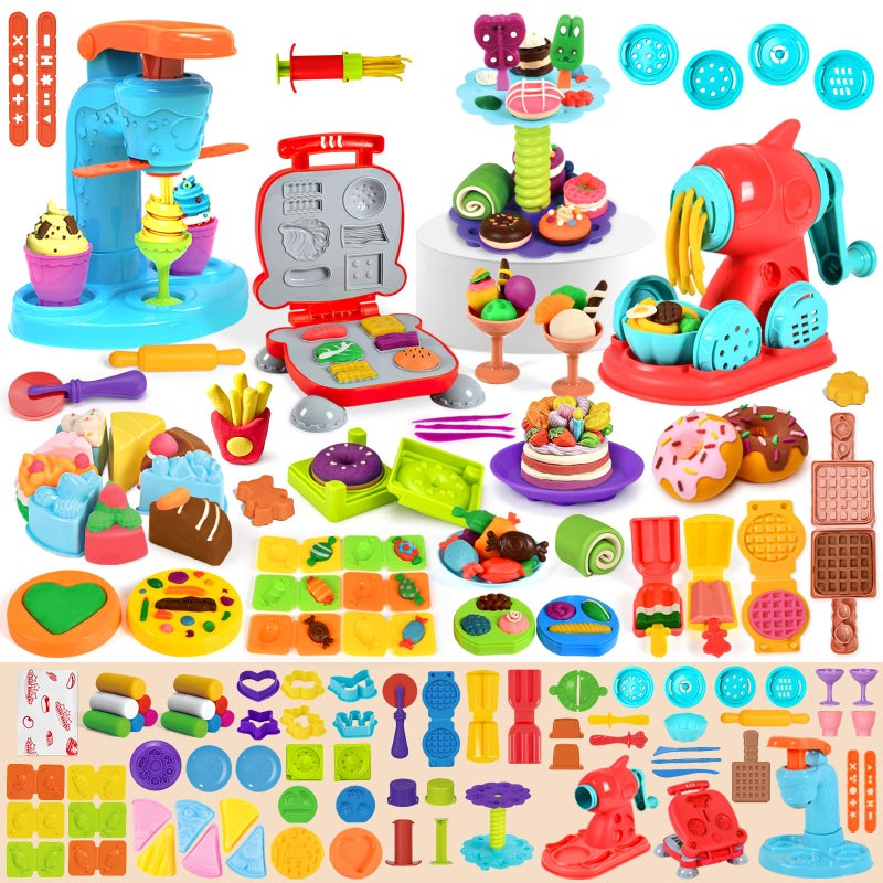 Aprilwolf 75 PCS 4 in 1 Dough Sets for Kids Ages 348 Art Crafts Dough Tools Kit Ice Cream Playset Noodle Hamburger Maker Machine Dessert Rack Kitchen Creations Food Play Toys Toddlers Boys Girls - Image 2